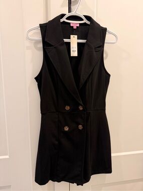 Francesca's Black Sleeveless Double-Breasted Blazer Romper